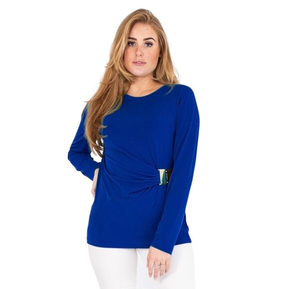 Michael Kors Long Sleeve Jersey Top With Gold Plate Side, navy size medium - Picture 1 of 7